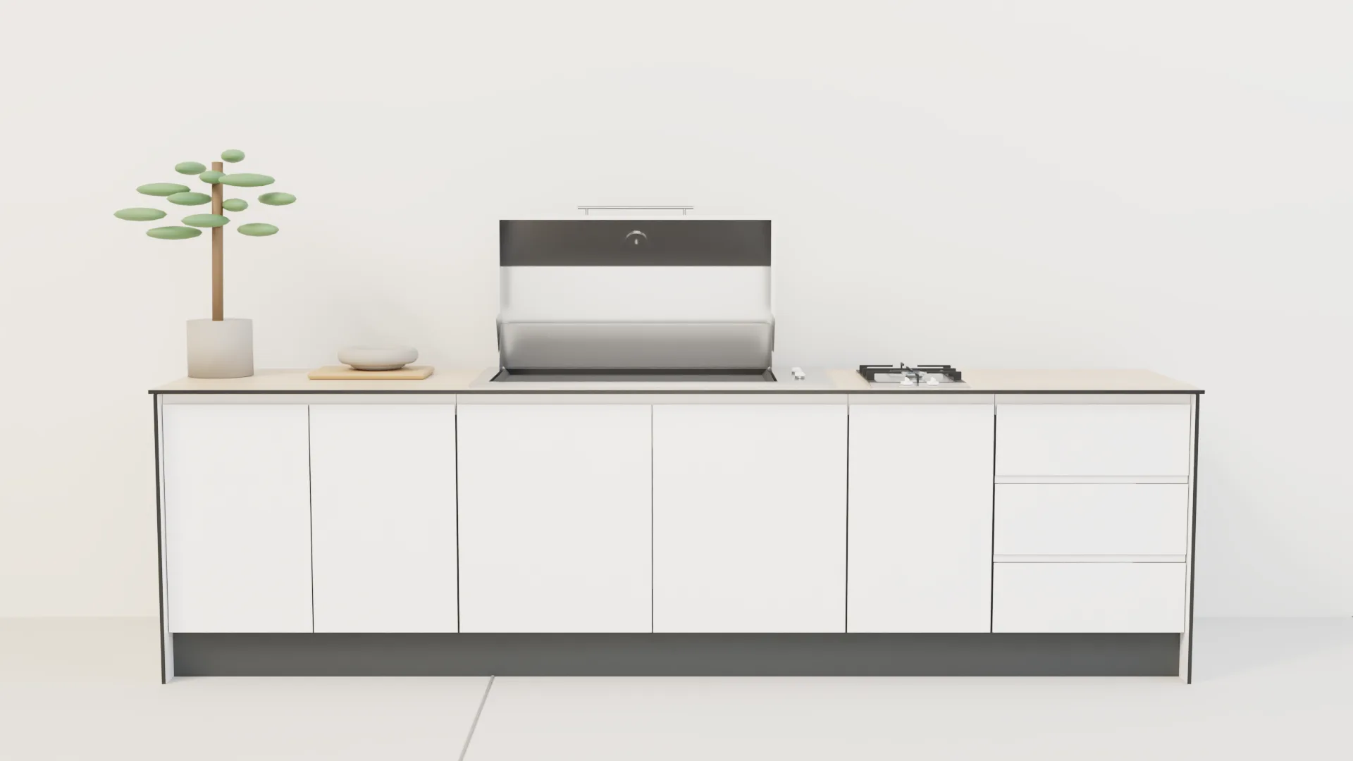 A Cfresco outdoor kitchen with compact-laminate fronts and an integrated barbecue.
